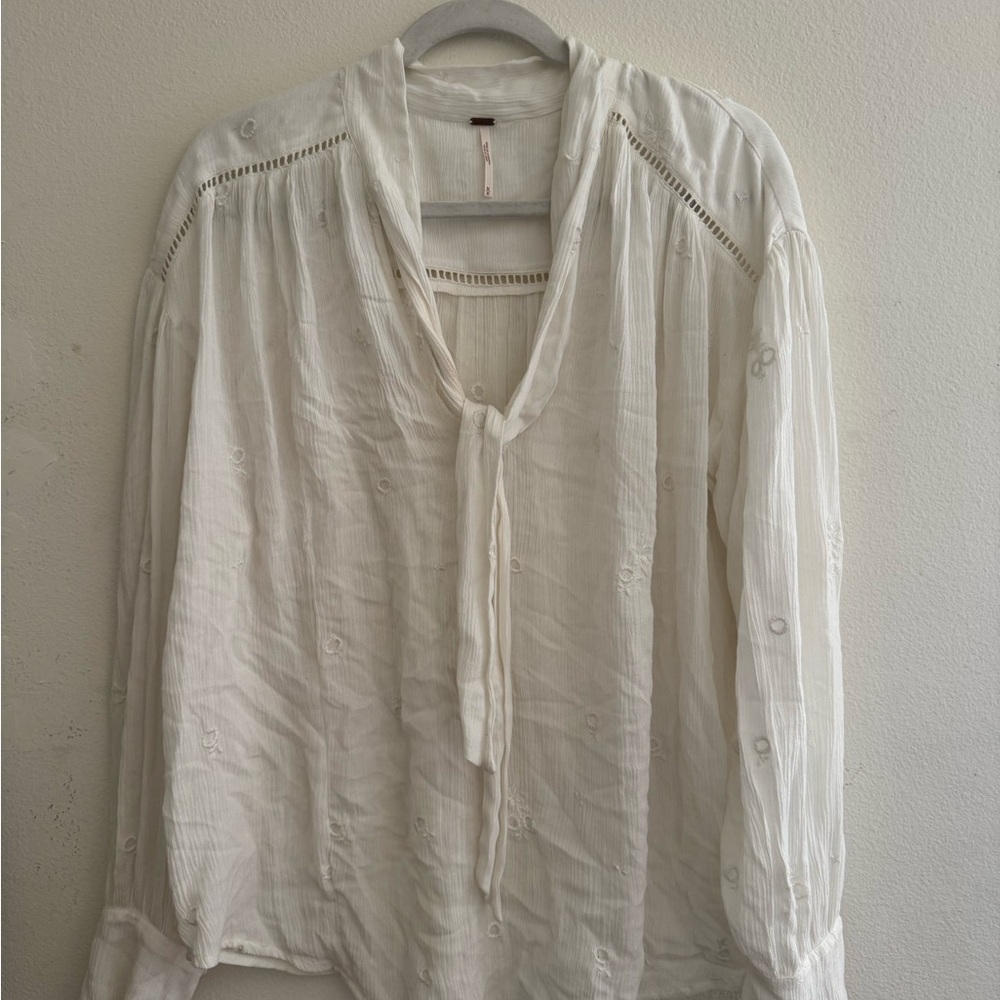 Free People Cream Blouse with Tie Detail
